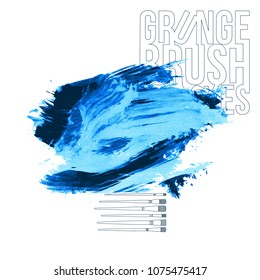 Blue brush stroke and texture. Grunge vector abstract hand - painted element. Underline and border design.