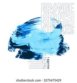 Blue brush stroke and texture. Grunge vector abstract hand - painted element. Underline and border design.