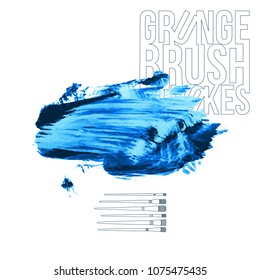 Blue brush stroke and texture. Grunge vector abstract hand - painted element. Underline and border design.