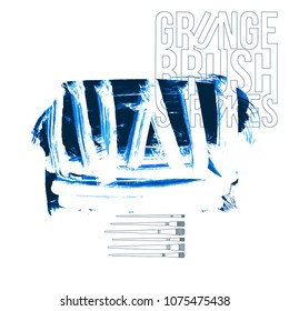 Blue brush stroke and texture. Grunge vector abstract hand - painted element. Underline and border design.