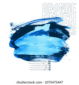 Blue brush stroke and texture. Grunge vector abstract hand - painted element. Underline and border design.
