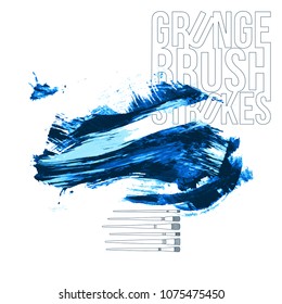 Blue brush stroke and texture. Grunge vector abstract hand - painted element. Underline and border design.