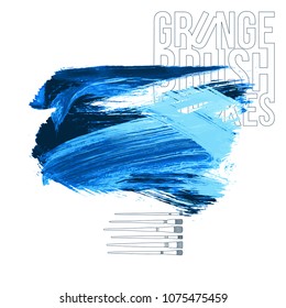 Blue brush stroke and texture. Grunge vector abstract hand - painted element. Underline and border design.