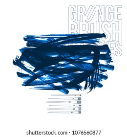 Blue brush stroke and texture. Grunge vector abstract hand - painted element. Underline and border design.