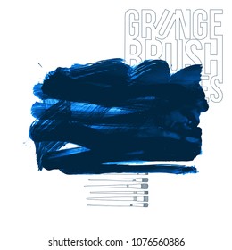 Blue brush stroke and texture. Grunge vector abstract hand - painted element. Underline and border design.