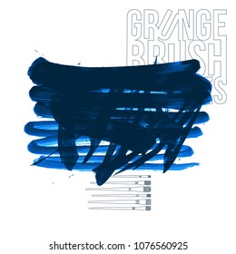 Blue brush stroke and texture. Grunge vector abstract hand - painted element. Underline and border design.