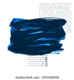 Blue brush stroke and texture. Grunge vector abstract hand - painted element. Underline and border design.