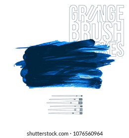 Blue brush stroke and texture. Grunge vector abstract hand - painted element. Underline and border design.