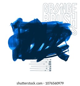 Blue brush stroke and texture. Grunge vector abstract hand - painted element. Underline and border design.