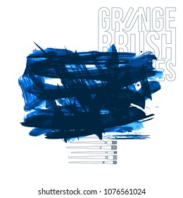 Blue brush stroke and texture. Grunge vector abstract hand - painted element. Underline and border design.