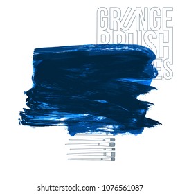 Blue brush stroke and texture. Grunge vector abstract hand - painted element. Underline and border design.