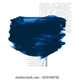 Blue brush stroke and texture. Grunge vector abstract hand - painted element. Underline and border design.