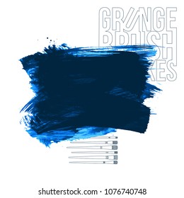 Blue brush stroke and texture. Grunge vector abstract hand - painted element. Underline and border design.