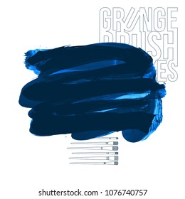 Blue brush stroke and texture. Grunge vector abstract hand - painted element. Underline and border design.