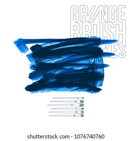 Blue brush stroke and texture. Grunge vector abstract hand - painted element. Underline and border design.