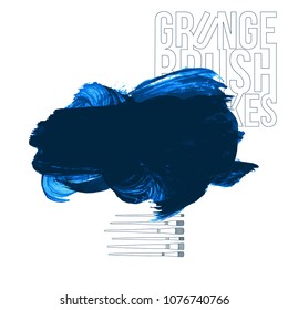 Blue brush stroke and texture. Grunge vector abstract hand - painted element. Underline and border design.