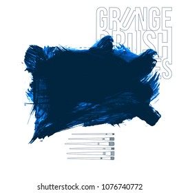 Blue brush stroke and texture. Grunge vector abstract hand - painted element. Underline and border design.