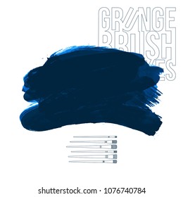 Blue brush stroke and texture. Grunge vector abstract hand - painted element. Underline and border design.