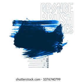 Blue brush stroke and texture. Grunge vector abstract hand - painted element. Underline and border design.