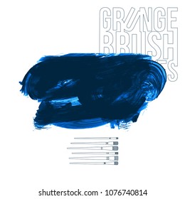 Blue brush stroke and texture. Grunge vector abstract hand - painted element. Underline and border design.
