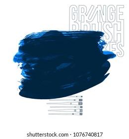 Blue brush stroke and texture. Grunge vector abstract hand - painted element. Underline and border design.