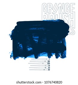 Blue brush stroke and texture. Grunge vector abstract hand - painted element. Underline and border design.