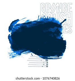 Blue brush stroke and texture. Grunge vector abstract hand - painted element. Underline and border design.