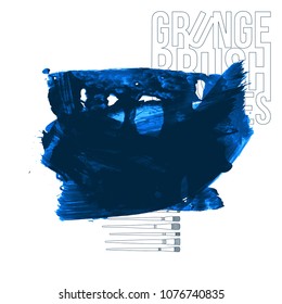 Blue brush stroke and texture. Grunge vector abstract hand - painted element. Underline and border design.