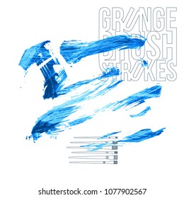 Blue brush stroke and texture. Grunge vector abstract hand - painted element. Underline and border design.