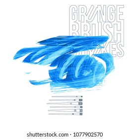 Blue brush stroke and texture. Grunge vector abstract hand - painted element. Underline and border design.