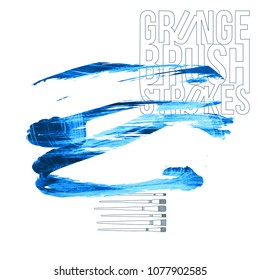 Blue brush stroke and texture. Grunge vector abstract hand - painted element. Underline and border design.
