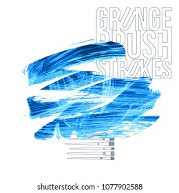 Blue brush stroke and texture. Grunge vector abstract hand - painted element. Underline and border design.