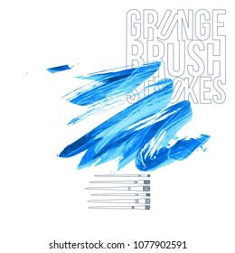 Blue brush stroke and texture. Grunge vector abstract hand - painted element. Underline and border design.