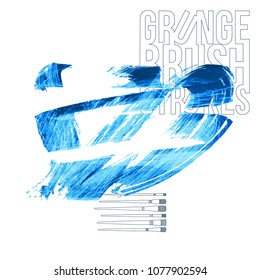Blue brush stroke and texture. Grunge vector abstract hand - painted element. Underline and border design.