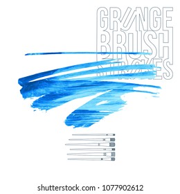 Blue brush stroke and texture. Grunge vector abstract hand - painted element. Underline and border design.