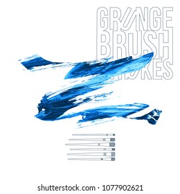 Blue brush stroke and texture. Grunge vector abstract hand - painted element. Underline and border design.