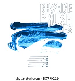 Blue brush stroke and texture. Grunge vector abstract hand - painted element. Underline and border design.