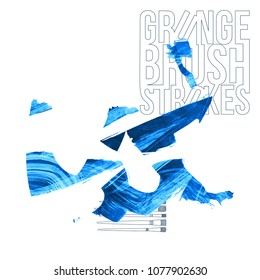 Blue brush stroke and texture. Grunge vector abstract hand - painted element. Underline and border design.