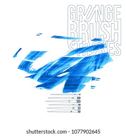 Blue brush stroke and texture. Grunge vector abstract hand - painted element. Underline and border design.