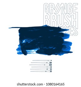 Blue brush stroke and texture. Grunge vector abstract hand - painted element. Underline and border design.