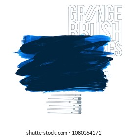 Blue brush stroke and texture. Grunge vector abstract hand - painted element. Underline and border design.