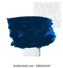 Blue brush stroke and texture. Grunge vector abstract hand - painted element. Underline and border design.