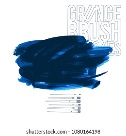Blue brush stroke and texture. Grunge vector abstract hand - painted element. Underline and border design.