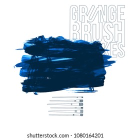 Blue brush stroke and texture. Grunge vector abstract hand - painted element. Underline and border design.