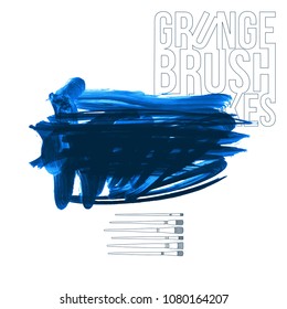 Blue brush stroke and texture. Grunge vector abstract hand - painted element. Underline and border design.