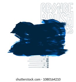 Blue brush stroke and texture. Grunge vector abstract hand - painted element. Underline and border design.