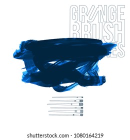 Blue brush stroke and texture. Grunge vector abstract hand - painted element. Underline and border design.