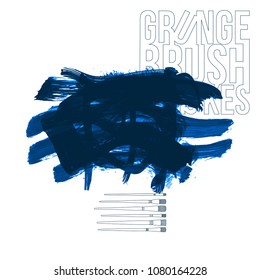 Blue brush stroke and texture. Grunge vector abstract hand - painted element. Underline and border design.