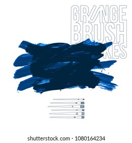 Blue brush stroke and texture. Grunge vector abstract hand - painted element. Underline and border design.