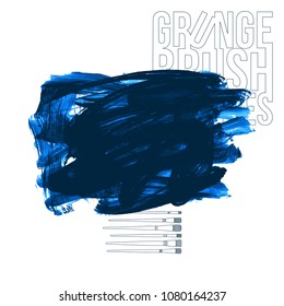 Blue brush stroke and texture. Grunge vector abstract hand - painted element. Underline and border design.